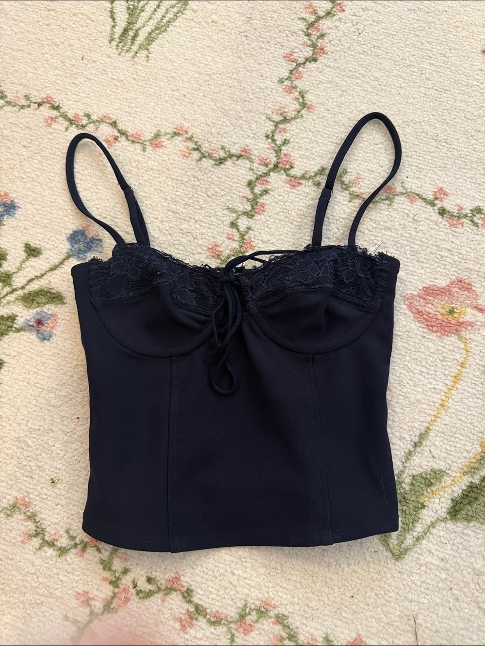 Edikted Navy Lace-Trim Corset Camisole